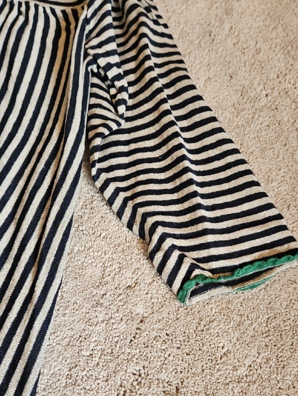 Gudrun Sjoden Navy and Oatmeal Striped Cotton Cardigan with Green Trim - Picture 12 of 13